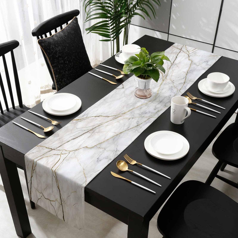 PIEPLE Marble Table Runner-Cotton Linen-Small 36 inches White Gray Gold Dresser Scarves,Texture Tablerunner for Kitchen Coffee/Dining/Sofa/End Table Bedroom Home Living Room,Scarf Decor for Holiday Dinner - Image 5